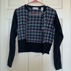 Lord & Taylor Argyle sweater with black sleeves